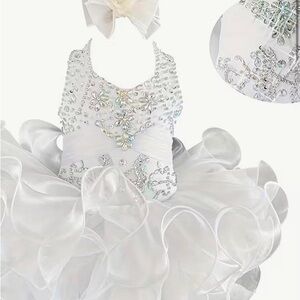 White Ruffled Dress with Rhinestone Details